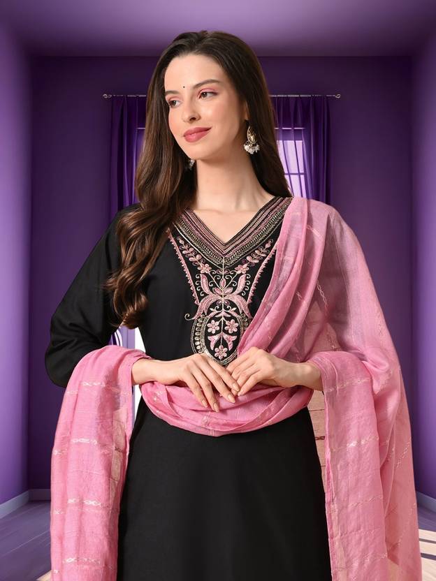 aurbhi Women Cotton Rayon Kurta Pant Dupatta Set