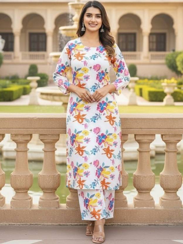 BAMLIZA WEAR Women Cotton Blend Kurti Pant Set