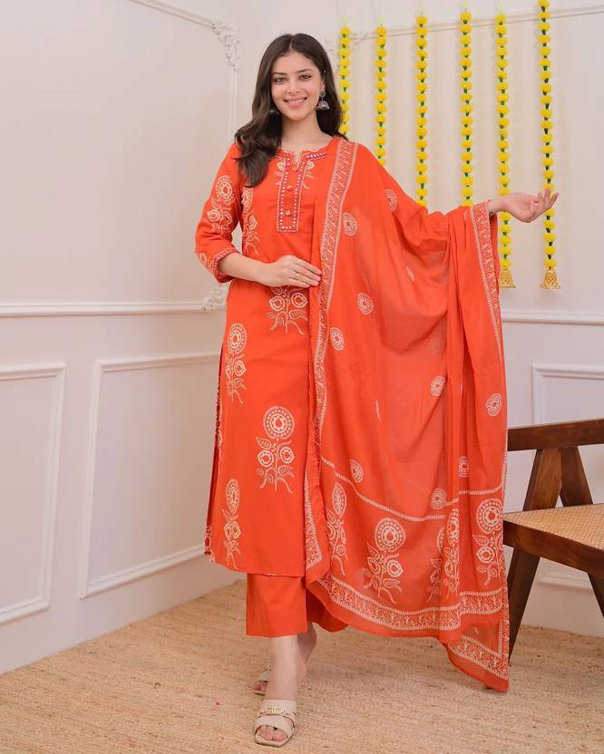Aanganedit Women Cotton Rayon Kurta Pant Dupatta Set