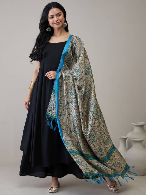 InWeave Silk Blend Printed Blue Women Dupatta