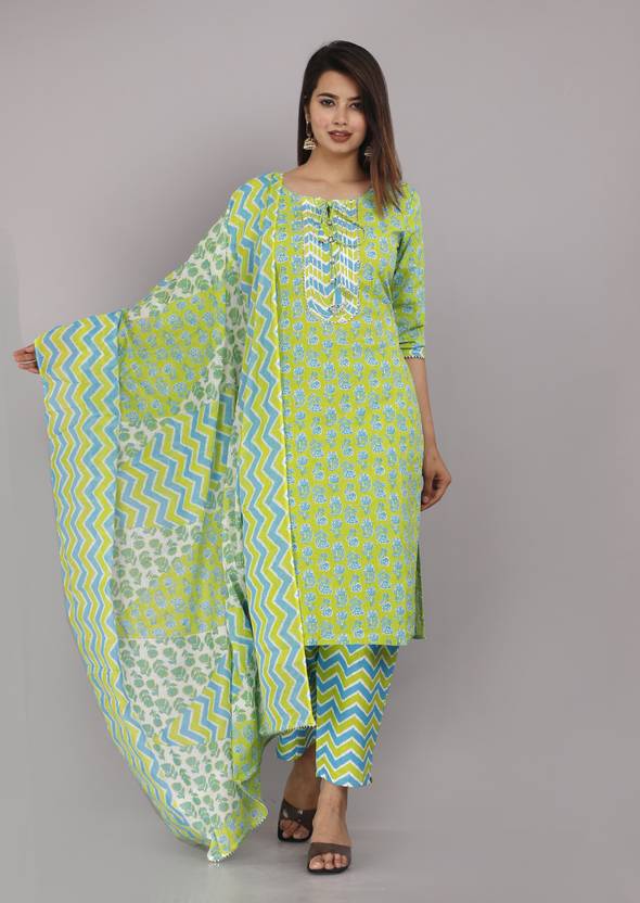 JC4U Women Cotton Blend Kurta Pant Dupatta Set