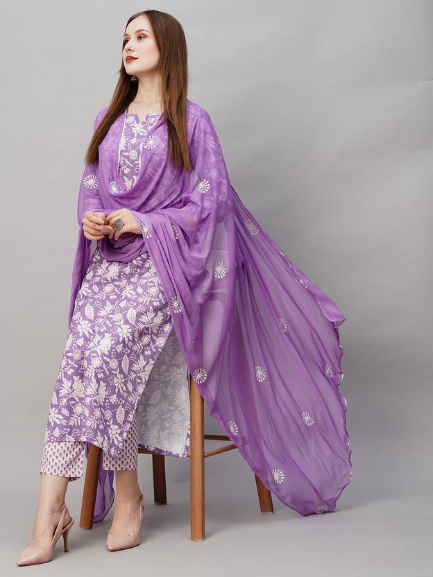 Gosriki Women Cotton Blend Kurta Pant Dupatta Set