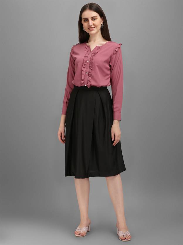 Kinjo Women Solid Flared Purple, Black Skirt