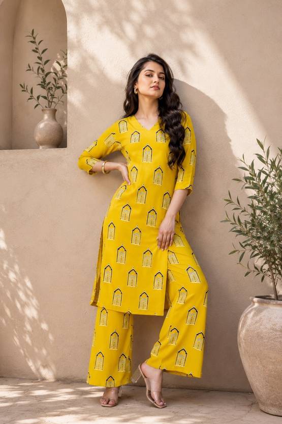 Bhagyesh Fashion Women Cotton Rayon Kurta Palazzo Set