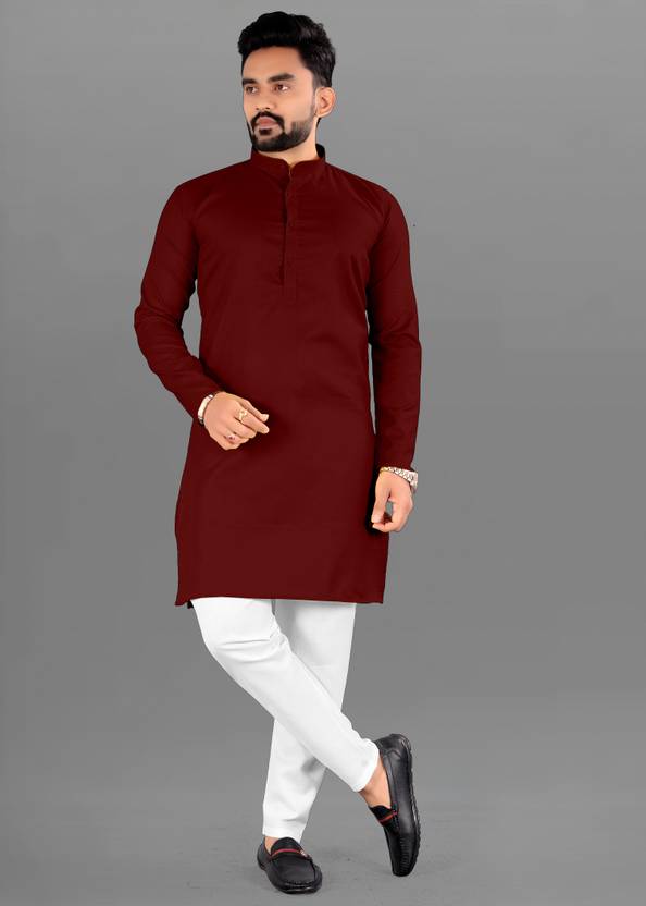 Men Cotton Blend Kurta Pyjama Set