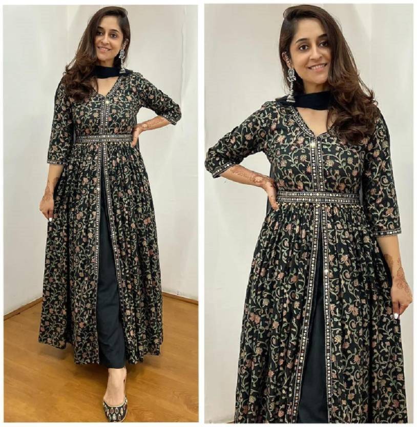 VIVIAN FASHION Pack of 2 Embroidered, Printed Viscose Rayon Anarkali Kurta for Women With Attached Dupatta