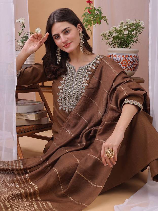 Hritika Women Cotton Blend Kurta Pant Dupatta Set