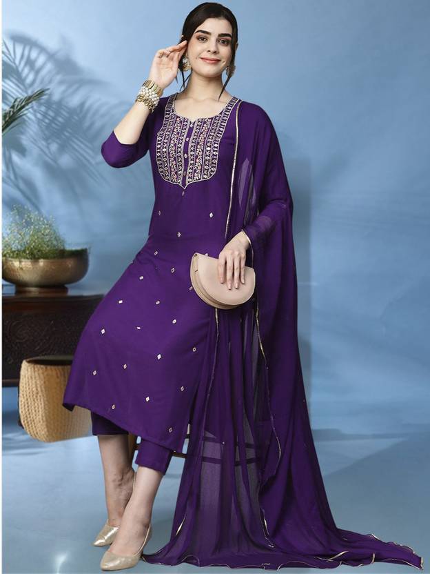 aurbhi Women Cotton Rayon Kurta Pant Dupatta Set