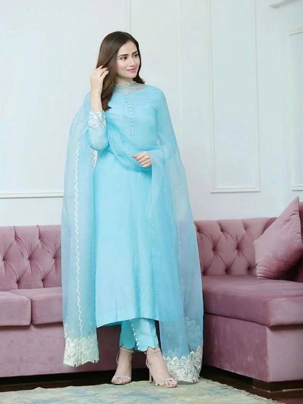 Aatvi Women Cotton Blend Kurta Pant Attached Dupatta Set