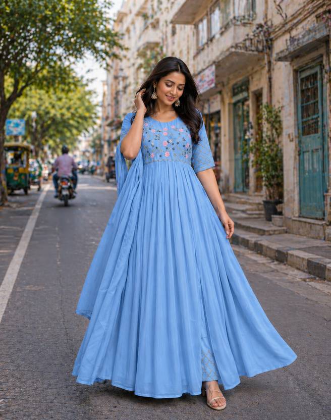 AKSHARAMERA Women Georgette Kurta Pant Attached Dupatta Set