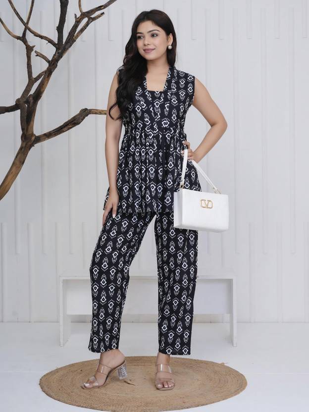 badodiya's Women Cotton Blend Ethnic Top Palazzo Set