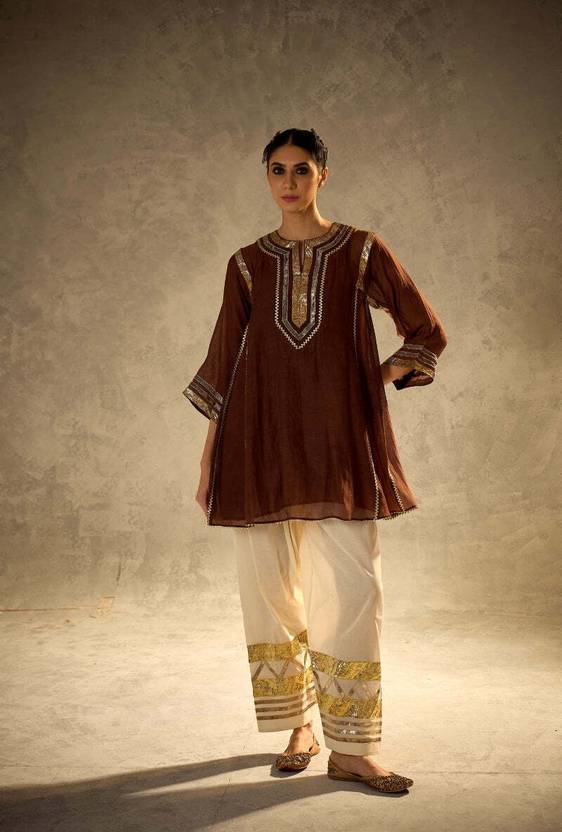 MJENTERPRISE Women Chanderi Kurti Pant Set