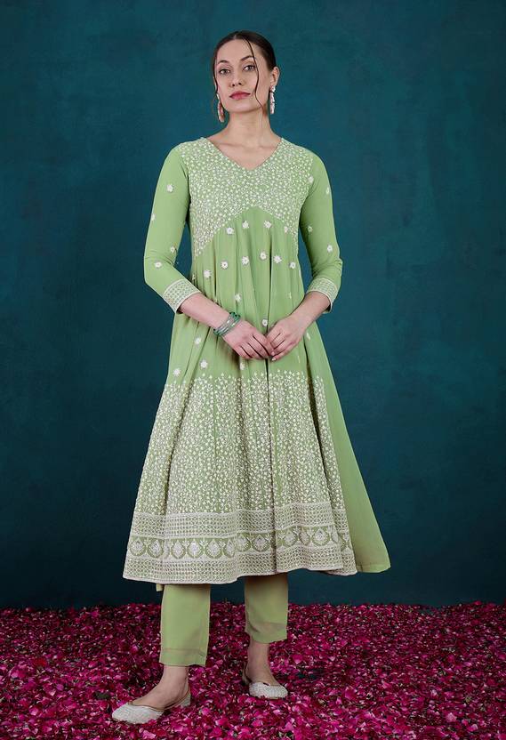 kvsfab Women Georgette Kurta Pant Set