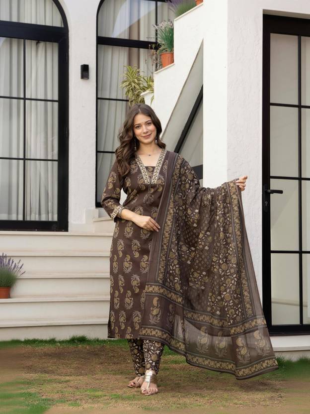 GEKHA Women Pure Cotton Kurta Pant Dupatta Set