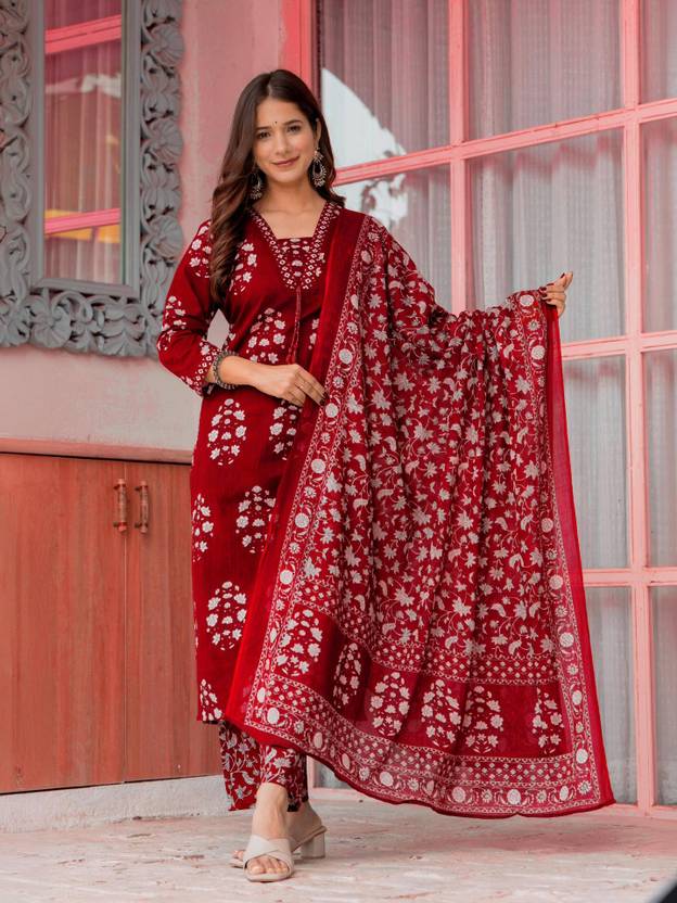 GEKHA Women Pure Cotton Kurta Pant Dupatta Set