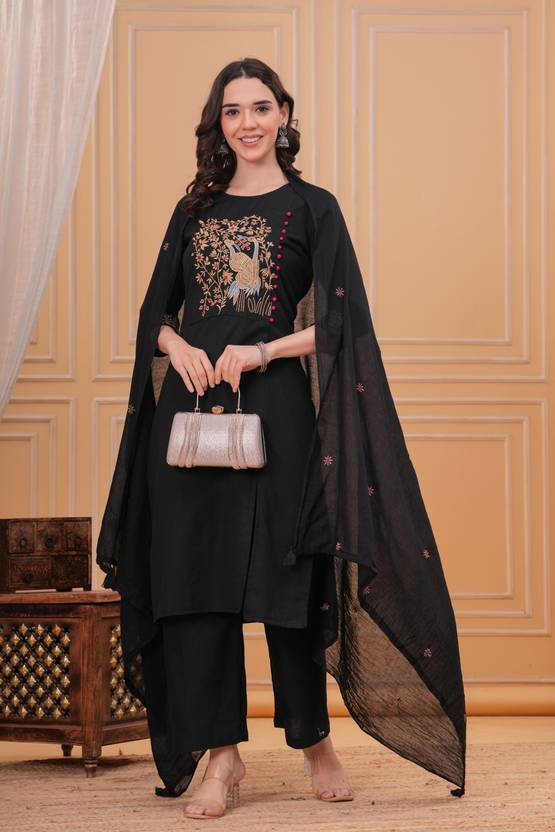 JC4U Women Cotton Rayon Kurta Palazzo Dupatta Set