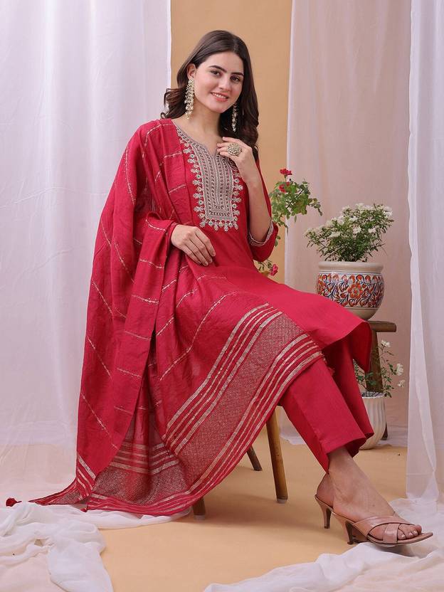 Hritika Women Cotton Blend Kurta Pant Dupatta Set