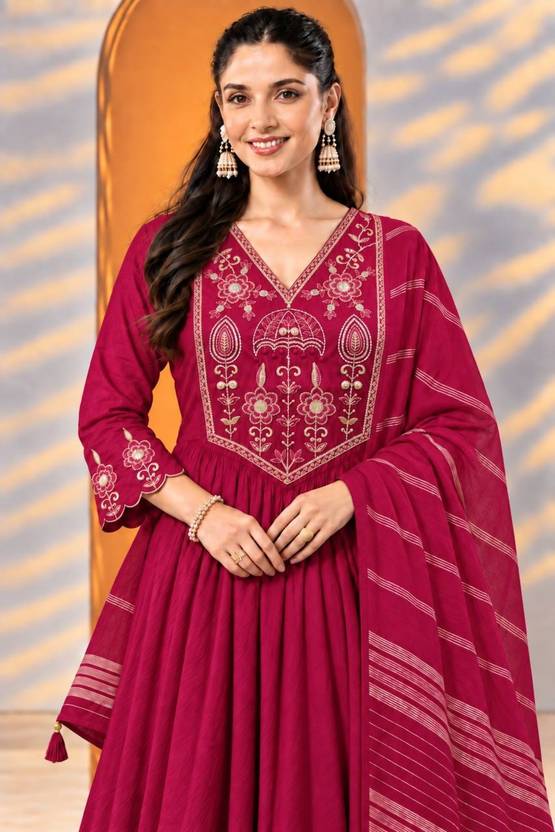 Ghunawali Women Cotton Blend Kurta Pant Dupatta Set