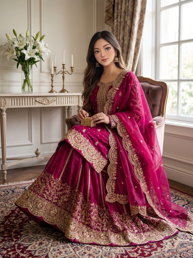 Anghanbrothers Women Pure Silk Kurta Sharara Dupatta Set - Image 4