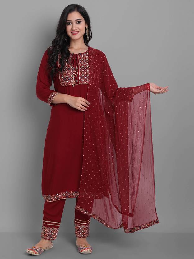 Key Hole Ivory Boat Neck Kurta with Pant and Dupatta - Set of 3 main image 0