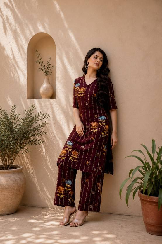Bhagyesh Fashion Women Cotton Rayon Kurta Palazzo Set