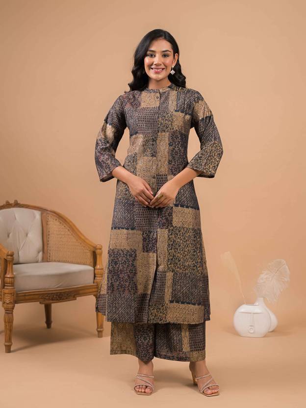 SAANWRI Pack of 2 Floral Print Viscose Rayon, Polyester A-line Kurta for Women