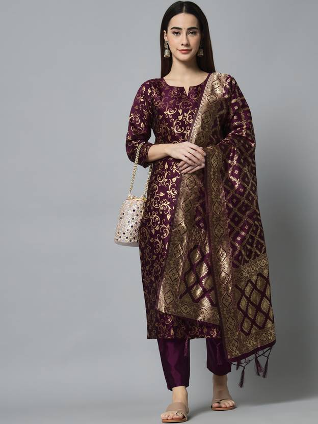 VredeVogel Women Cotton Silk Kurta Pant Dupatta Set
