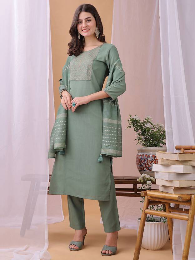 Hritika Women Cotton Blend Kurta Pant Dupatta Set
