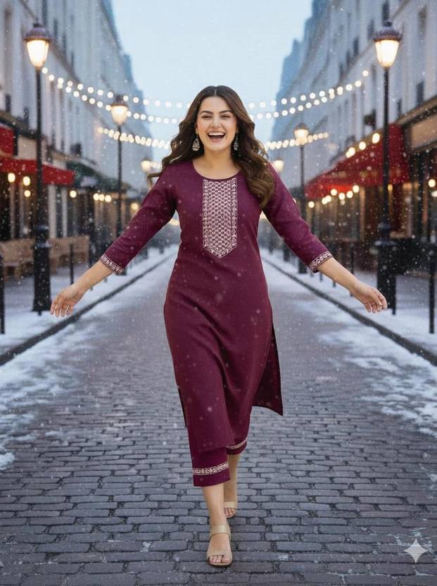 Shozaai Collection Women Wool Kurta Pant Set