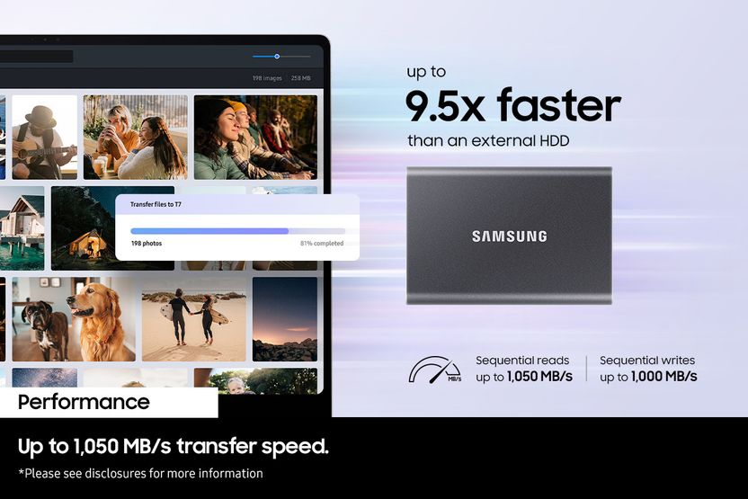 Samsung T7 / 1050 Mbs / PC,Mac,Android / Portable,Type C Enabled / 3Y Warranty / USB 3.2 2 TB External Solid State Drive (SSD) - Samsung - Image 4
