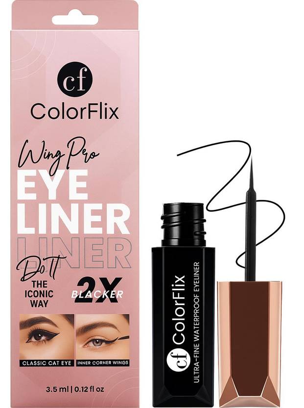 ColorFlix Ultra-Fine Waterproof Liquid Eyeliner, Intense Black, Smudge-Proof, Long-Lasting 4 ml