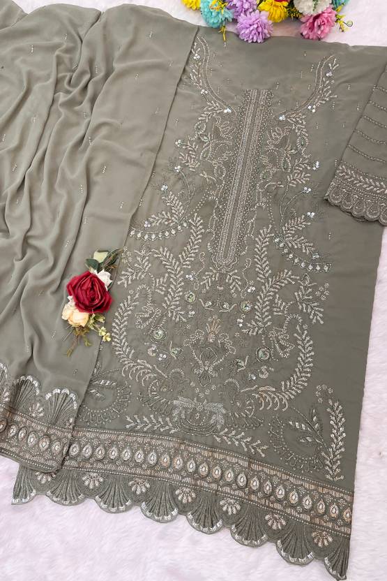 AWLFAB Georgette Embroidered Salwar and Dupatta Material