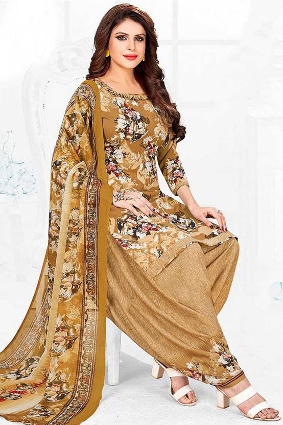 ANJAVI FASHION Unstitched Crepe Salwar Suit Material Solid, Floral Print, Printed, Geometric Print