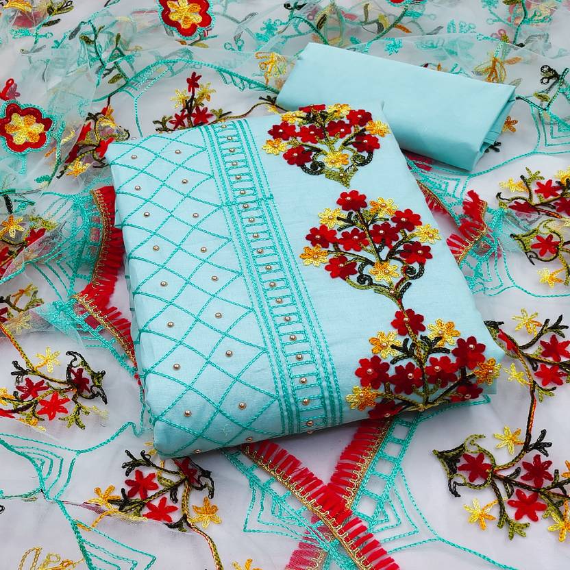 MEHZEEL FAB Unstitched Cotton Blend Salwar Suit Material Embroidered
