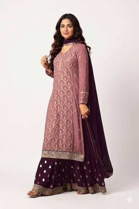 AWLFAB Georgette Embroidered Salwar Suit Material