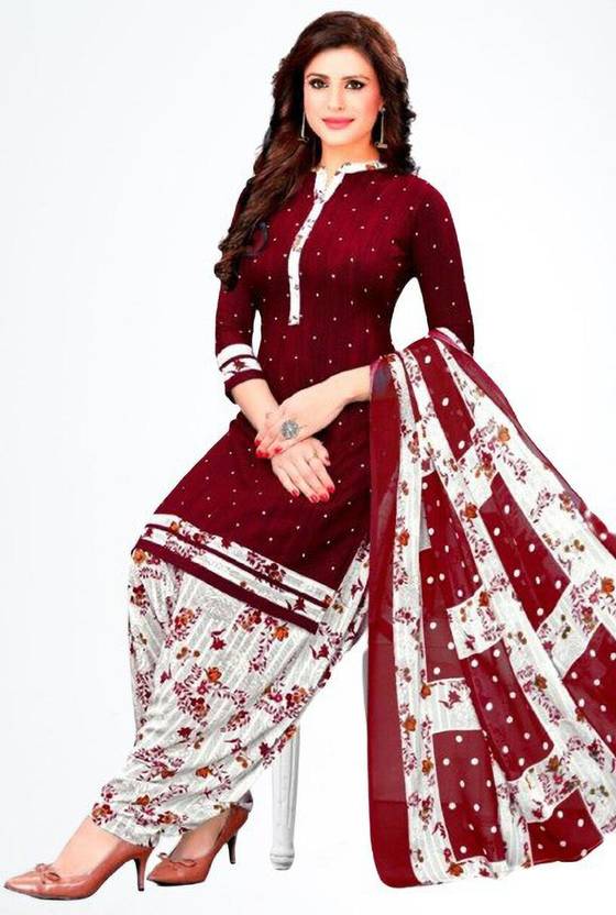 Unstitched Crepe Salwar Suit Material Floral Print