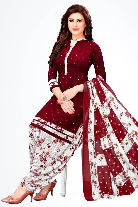 Unstitched Crepe Salwar Suit Material Floral Print