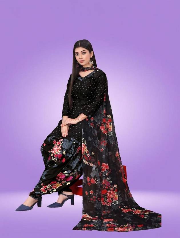 AYKA CLOTHINGS Unstitched Crepe Salwar Suit Material Floral Print
