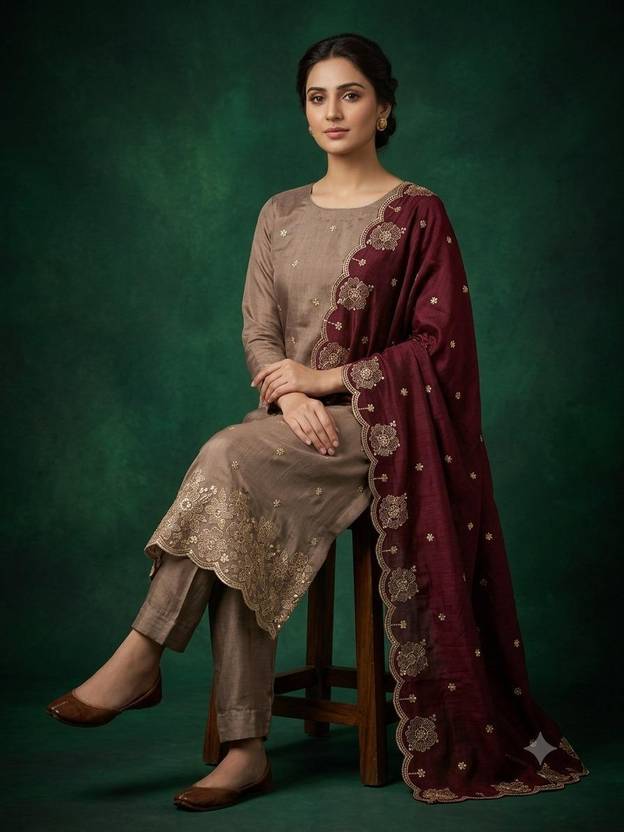 BlissFlair Art Silk Embroidered Salwar and Dupatta Material