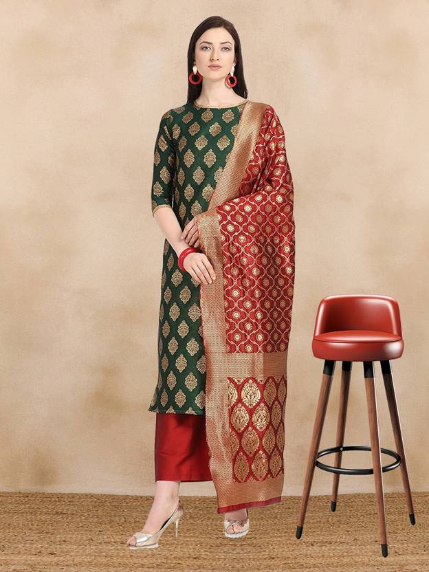SERONA FABRICS Unstitched Art Silk Kurta & Churidar Material Printed