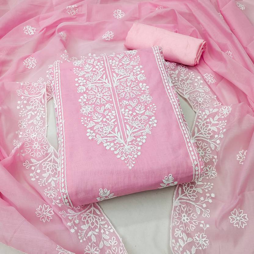 manvaa Unstitched Cotton Blend Salwar Suit Material Embellished