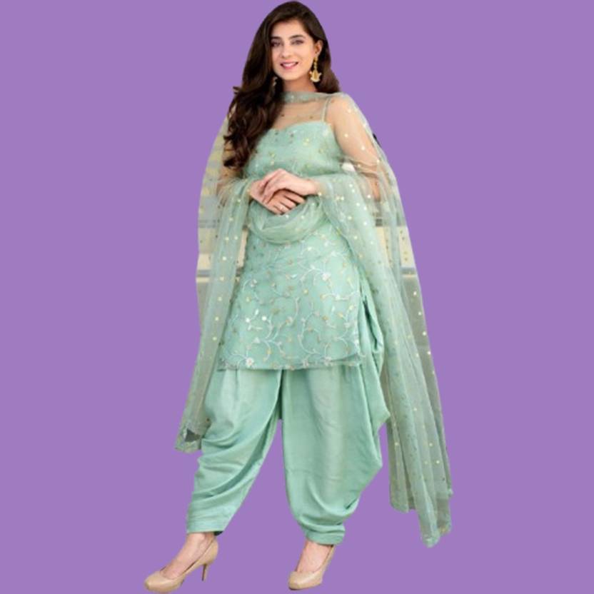 AWLFAB Net/Lace Embroidered Salwar and Dupatta Material