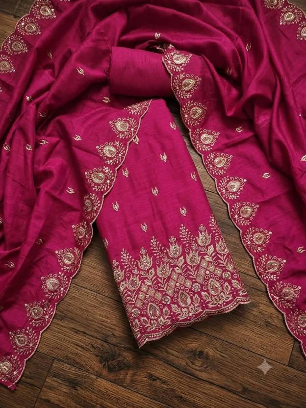 BlissFlair Silk Blend Embroidered Salwar and Dupatta Material