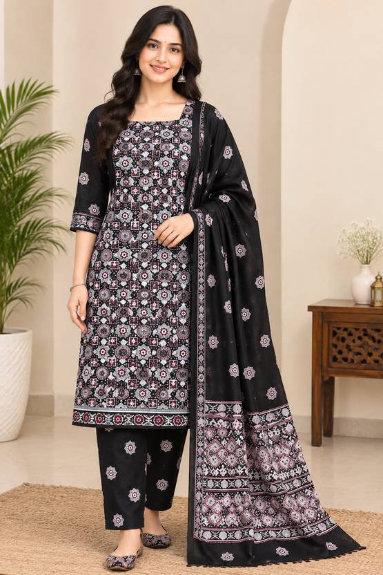 IshwarCreation Unstitched Cotton Blend Salwar Suit Material Printed