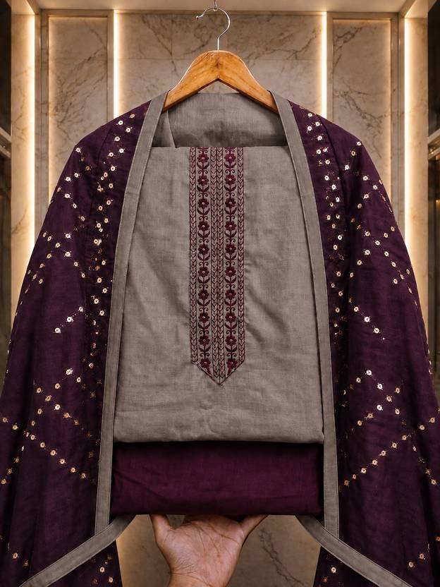 BlissFlair Unstitched Cotton Silk Salwar and Dupatta Material Embroidered