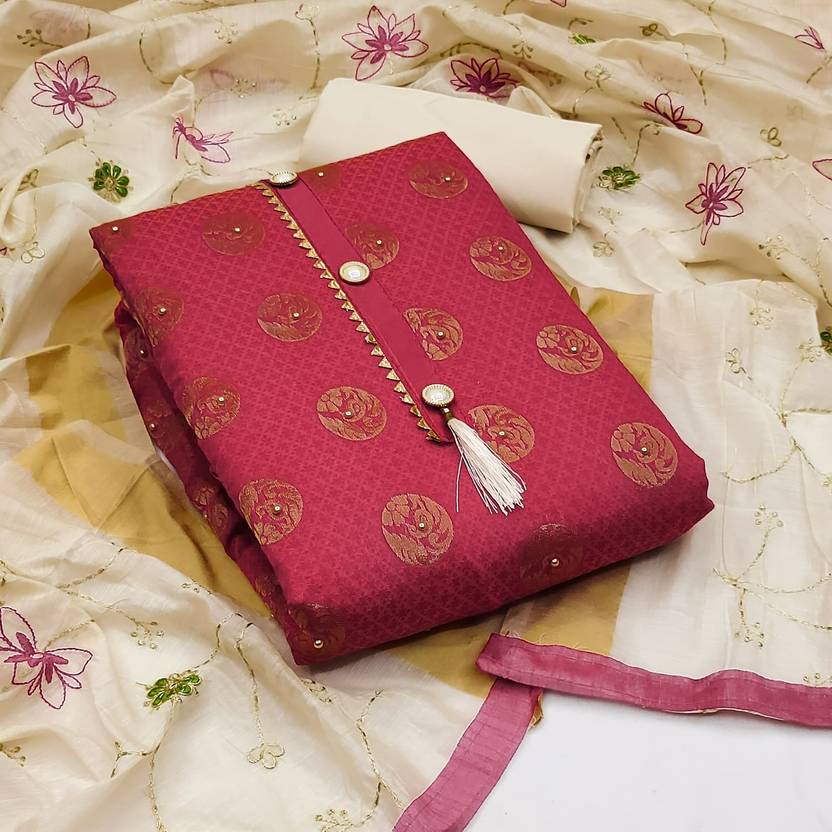 MEHZEEL FAB Unstitched Cotton Silk Salwar Suit Material Embroidered