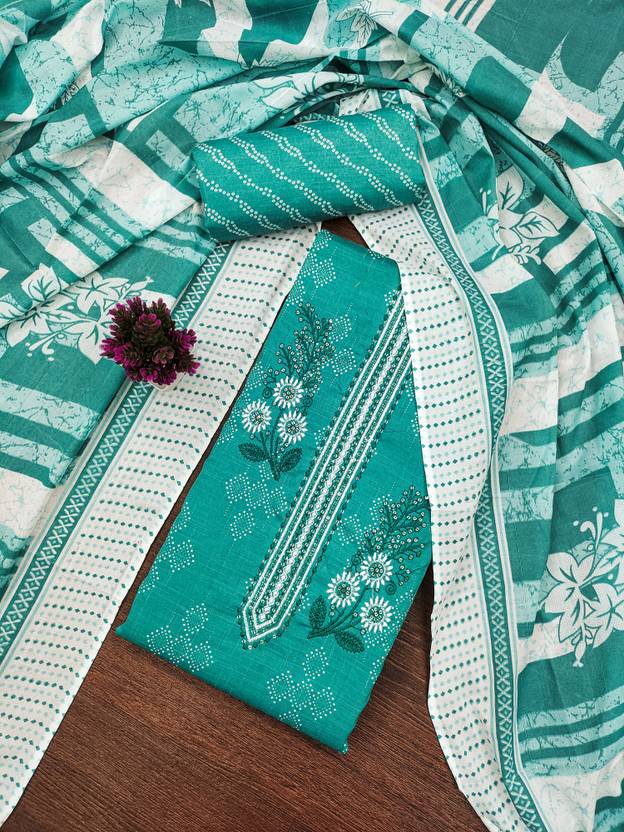 manvaa Unstitched Cotton Silk Salwar Suit Material Embroidered