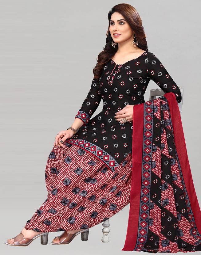 Unstitched Cotton Blend Salwar Suit Material Floral Print