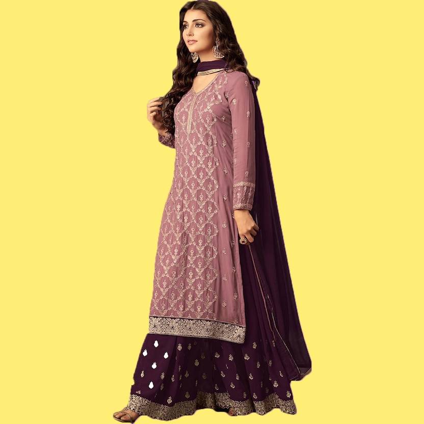 AWLFAB Georgette Embroidered Salwar Suit Material