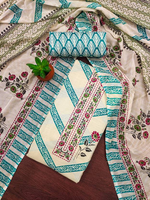 manvaa Unstitched Cotton Blend Salwar Suit Material Embellished